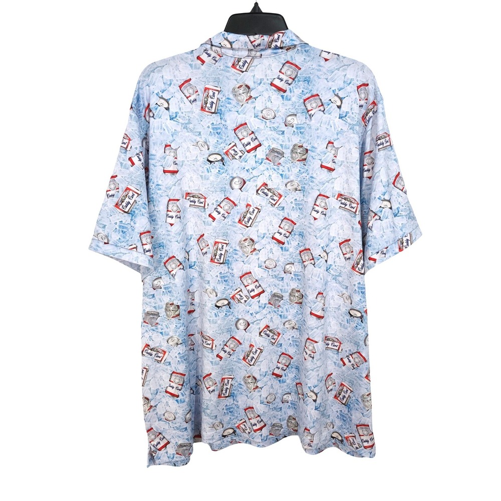 Caddy Cart Golf Polo Shirt Mens XXL Beer Cans On Ice All Over Novelty Print - Picture 2 of 7